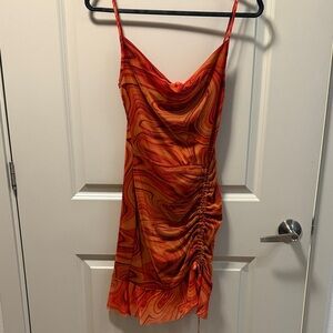 Orange Swirl Ruched Slip Dress - PrettyLittleThing
